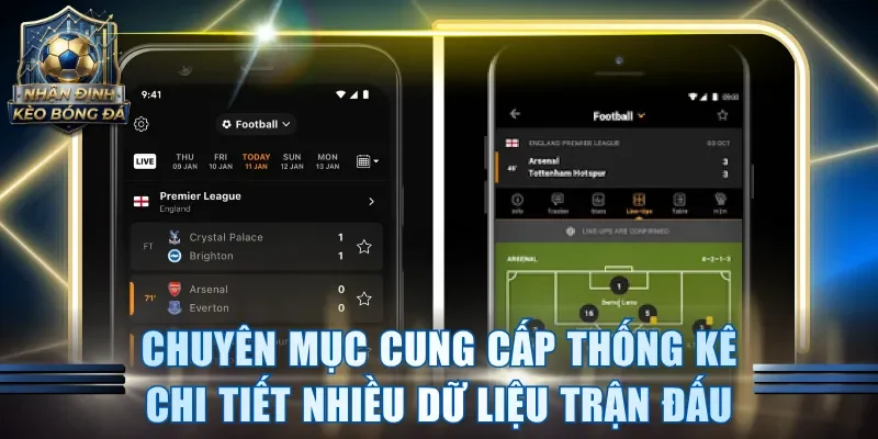 Chuyên mục cung cấp thống kê chi tiết nhiều dữ liệu trận đấu